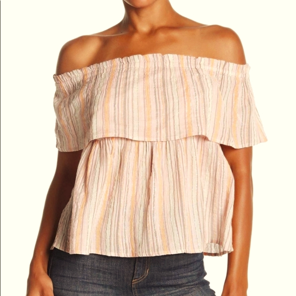 LUCKY Metallic Stripe Crinkled Top Women's Size Small